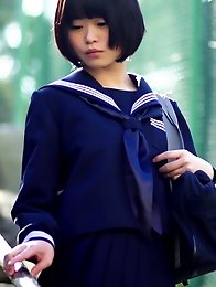 She never did chakuero shooting before so we started easy with Japanese schoolgirl cosplay and fan service!