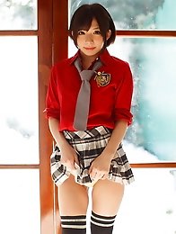 Sexy and funky Japanese av idol Urumi Narumi shows her naked body after stripping her clothes