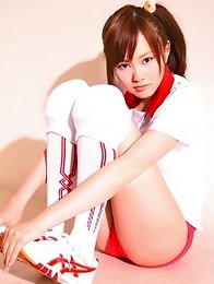 Adorable Akiko Seo showing off her bright pink panties