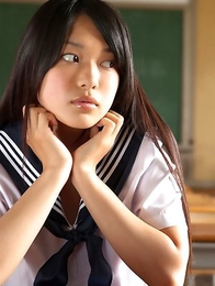 Tomoe Yamanaka babe in uniform is happy in her way to school classes